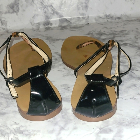 Black Animal Print T-Strap Sandals Boutique 9 Size 9 Boho Summer Shoes Coquette - Picture 5 of 6